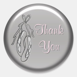 ピンクとグレーのバレエのスリッパありがとうステッカー ラウンドシール