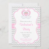 ピンクとグレーのバレンタインスワン 招待状 (正面)