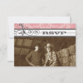 ピンクとグレーのファンキー渦巻き旋回の結婚式RSVP 出欠カード (正面)