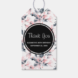 ピンクとグレーのフローラの水の色のパターンありがとう ギフトタグ