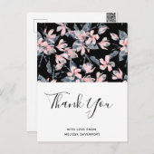 ピンクとグレーのフローラの水の色のパターンありがとう ポストカード (正面/裏面)