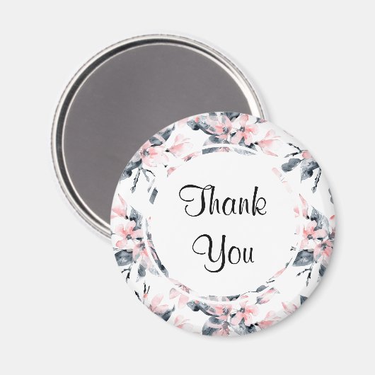ピンクとグレーのフローラの水の色のパターンありがとう マグネット (正面/裏面)