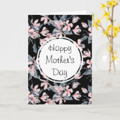 ピンクとグレーのフローラの水の色のパターン母の日 カード (黄色い花)