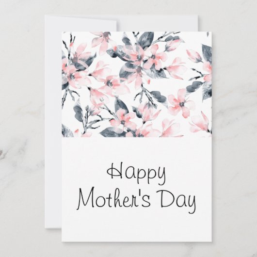 ピンクとグレーのフローラの水の色のパターン母の日 シーズンカード (正面)