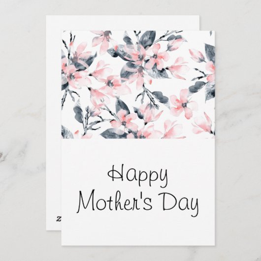 ピンクとグレーのフローラの水の色のパターン母の日 シーズンカード (正面/裏面)