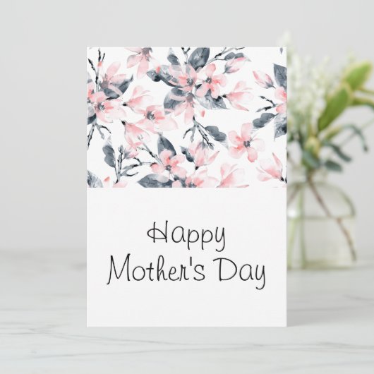 ピンクとグレーのフローラの水の色のパターン母の日 シーズンカード (スタンド正面)