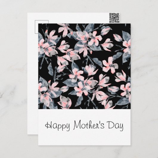 ピンクとグレーのフローラの水の色のパターン母の日 ポストカード (正面/裏面)