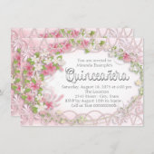 ピンクとグレーのフローラクインセアニラ 招待状 (正面/裏面)