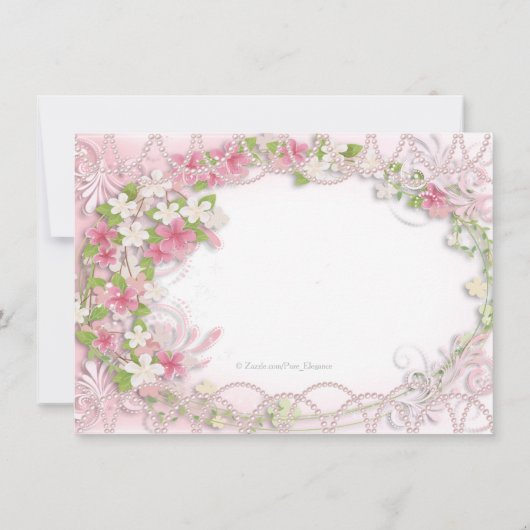 ピンクとグレーのフローラクインセアニラ 招待状 (裏面)