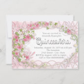 ピンクとグレーのフローラクインセアニラ 招待状 (正面)