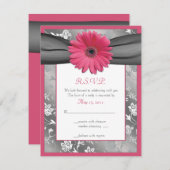 ピンクとグレーのフローラダマスク結婚式の返信カード 出欠カード (正面/裏面)