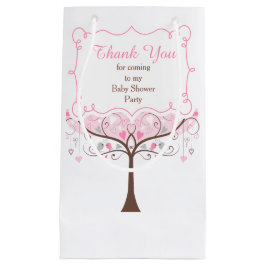 ピンクとグレーのフローラバードバードシャワーありがとう スモールペーパーバッグ