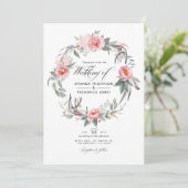 ピンクとグレーのフローラボヘミ結婚アン 招待状 (スタンド正面)