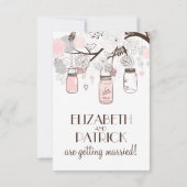 ピンクとグレーのフローラメイスンジャー披露宴カード 招待状 (裏面)