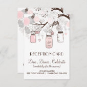 ピンクとグレーのフローラメイスンジャー披露宴カード 招待状 (正面/裏面)