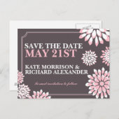 ピンクとグレーのフローラ日付はがきを保存 案内ポストカード (正面/裏面)