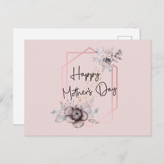 ピンクとグレーのフローラ母の日 ポストカード (正面/裏面)