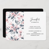 ピンクとグレーのフローラ水の色パターン仮想 招待状 (正面/裏面)