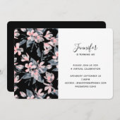 ピンクとグレーのフローラ水の色パターン仮想 招待状 (正面/裏面)