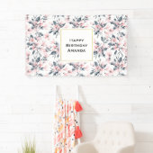 ピンクとグレーのフローラ水色パターン誕生日 横断幕 (インサイチュ)