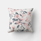 ピンクとグレーのフローラ水色パターン クッション (裏面)