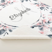 ピンクとグレーのフローラ水色パターン シェルパブランケット (3/4)