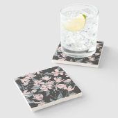 ピンクとグレーのフローラ水色パターン ストーンコースター (横)