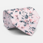 ピンクとグレーのフローラ水色パターン ネクタイ (ロール)