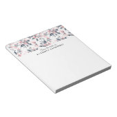 ピンクとグレーのフローラ水色パターン ノートパッド (アングル)