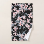 ピンクとグレーのフローラ水色パターン バスタオルセット (ハンドタオル)