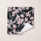 ピンクとグレーのフローラ水色パターン バスタオルセット (ウォッシュタオル)