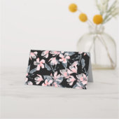 ピンクとグレーのフローラ水色パターン プレイスカード (裏面)