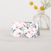 ピンクとグレーのフローラ水色パターン プレイスカード (裏面)