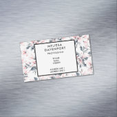 ピンクとグレーのフローラ水色パターン マグネット名刺 (インサイチュ)