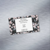 ピンクとグレーのフローラ水色パターン マグネット名刺 (インサイチュ)