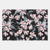 ピンクとグレーのフローラ水色パターン ラッピングペーパーシート (正面2)