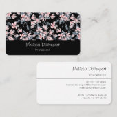 ピンクとグレーのフローラ水色パターン 名刺 (正面/裏面)