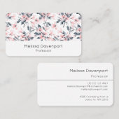ピンクとグレーのフローラ水色パターン 名刺 (正面/裏面)