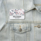 ピンクとグレーのフローラ水色パターン 名札 (インサイチュ)