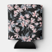 ピンクとグレーのフローラ水色パターン 缶クーラー (裏面)