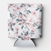 ピンクとグレーのフローラ水色パターン 缶クーラー (正面)