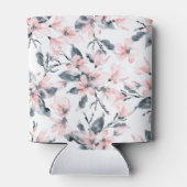 ピンクとグレーのフローラ水色パターン 缶クーラー (裏面)