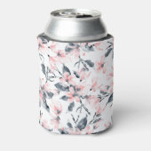 ピンクとグレーのフローラ水色パターン 缶クーラー (缶裏面)