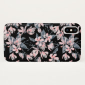 ピンクとグレーのフローラ水色パターン Case-Mate iPhoneケース (裏面(横))