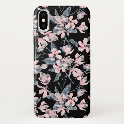 ピンクとグレーのフローラ水色パターン Case-Mate iPhoneケース (裏面)