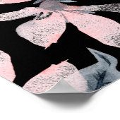 ピンクとグレーのフローラ水色パター結婚ン ポスター (角)