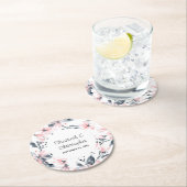 ピンクとグレーのフローラ水色パター結婚ン ラウンドペーパーコースター (インサイチュ)