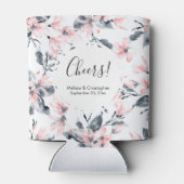 ピンクとグレーのフローラ水色パター結婚ン 缶クーラー (裏面)