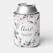ピンクとグレーのフローラ水色パター結婚ン 缶クーラー (缶裏面)