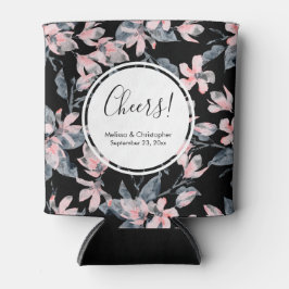 ピンクとグレーのフローラ水色パター結婚ン 缶クーラー